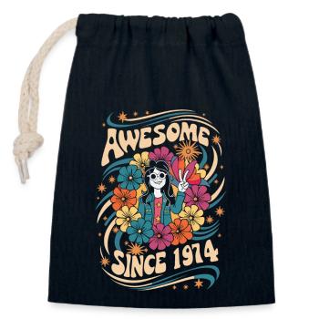 Vintage 1974 Hippie Anniversaire Rétro Fleurs - Sac cadeau en coton avec cordon (14 x 20 cm) - bleu marine - Devant