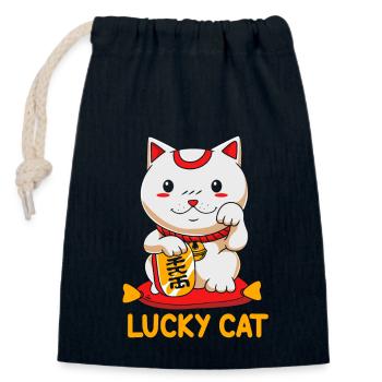 Maneki Neko Japan Glücksbringer - Verschließbarer Geschenkbeutel aus Baumwolle (14x20cm) - Navy - Vorne