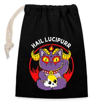 Maneki Neko Japan Glücksbringer - Verschließbarer Geschenkbeutel aus Baumwolle (14x20cm) - Schwarz - Vorne