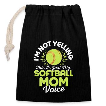 Je ne crie pas, c’est juste ma voix de mère de softball - Sac cadeau en coton avec cordon (14 x 20 cm) - noir - Devant