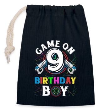 Lasertag Game On 9 Birthday Boy Indoor Laser Tag - Verschließbarer Geschenkbeutel aus Baumwolle (14x20cm) - Navy - Vorne