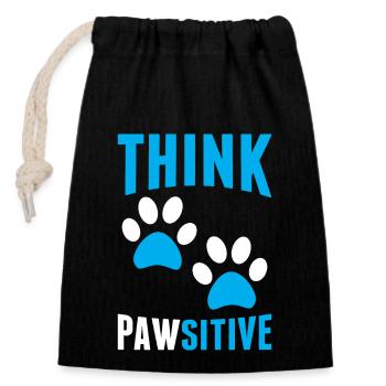 Pensez à Pawsitive Funny Dog Pawprint Humour Animal - Sac cadeau en coton avec cordon (14 x 20 cm) - noir - Devant