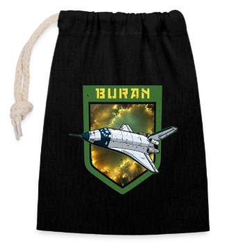 Baikonur Kosmodrom Buran UdSSR Sowjetisch - Verschließbarer Geschenkbeutel aus Baumwolle (14x20cm) - Schwarz - Vorne