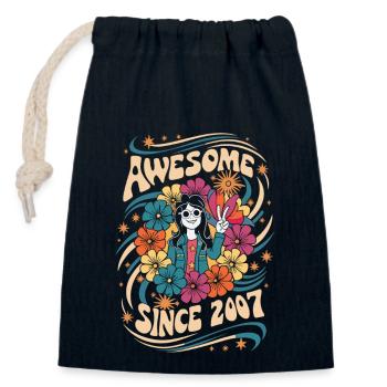Vintage 2007 Hippie Anniversaire Rétro Fleurs - Sac cadeau en coton avec cordon (14 x 20 cm) - bleu marine - Devant