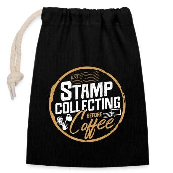 Stamp Collecting Before Postcard Coffee Lover - Closable cotton gift bag (14x20cm) - black - Front