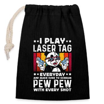 Laser Tag Panda Pew Pew - Verschließbarer Geschenkbeutel aus Baumwolle (14x20cm) - Schwarz - Vorne