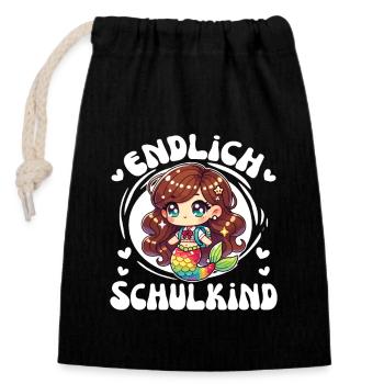 Endlich Schulkind süße Meerjungfrau zur - Verschließbarer Geschenkbeutel aus Baumwolle (14x20cm) - Schwarz - Vorne