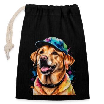 Labrador Retriever Snapback Cap Dog Design Print - Closable cotton gift bag (14x20cm) - black - Front