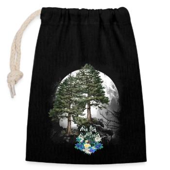 Forêt Nature Printemps Fleurs Conifères Forêt Arbres Arbre - Sac cadeau en coton avec cordon (14 x 20 cm) - noir - Devant
