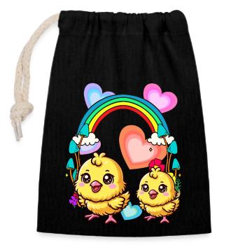 Rainbow Chickens Chick Chicken Heart Spring Child - Sac cadeau en coton avec cordon (14 x 20 cm) - noir - Devant