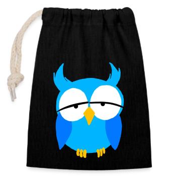Blue Boys Owl Cartoon Nocturnal Birds Of Prey Love - Closable cotton gift bag (14x20cm) - black - Front