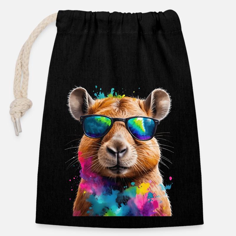 Capybara Sonnenbrille Capy Bunt Tier Design Print - Verschließbarer Geschenkbeutel aus Baumwolle (14x20cm) - Schwarz