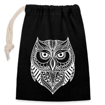 Aztec Owl Head Vector Art Nocturnal Birds Of Prey - Closable cotton gift bag (14x20cm) - black - Front