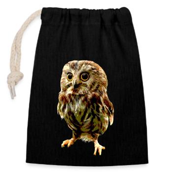 Baby Owl Cute Big Eyes Nocturnal Bird Predator - Closable cotton gift bag (14x20cm) - black - Front
