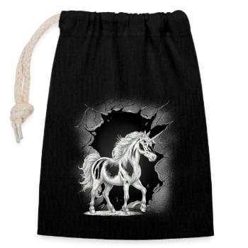 Unicorns, Unicorns, Mythical Creatures, Mythical Creatures, Mystical - Closable cotton gift bag (14x20cm) - black - Front