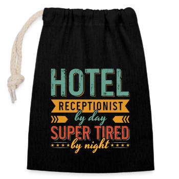 Hotel Receptionist By Day Super Administrative - Verschließbarer Geschenkbeutel aus Baumwolle (14x20cm) - Schwarz - Vorne