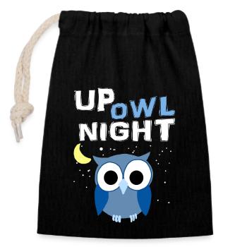 Up Owl Night Owl Moon Nocturnal Bird Lover Funny - Closable cotton gift bag (14x20cm) - black - Front