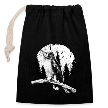 Owl Moon Trees Nocturnal Bird Night Predator Lover - Closable cotton gift bag (14x20cm) - black - Front