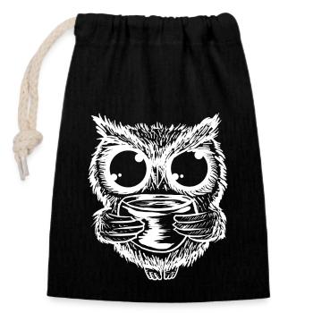 Owl Drinking Coffee Funny Nocturnal Bird Pun Lover - Closable cotton gift bag (14x20cm) - black - Front