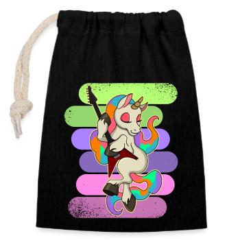 Gitarre Musiker Einhorn Niedlich Regenbogen - Verschließbarer Geschenkbeutel aus Baumwolle (14x20cm) - Schwarz - Vorne