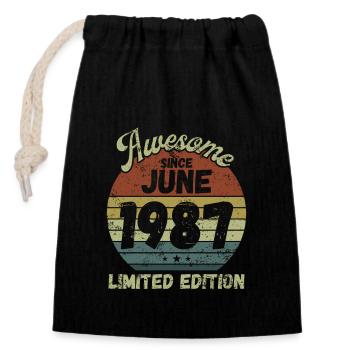 Awesome since June 1987 - Geburtstag - Verschließbarer Geschenkbeutel aus Baumwolle (14x20cm) - Schwarz - Vorne