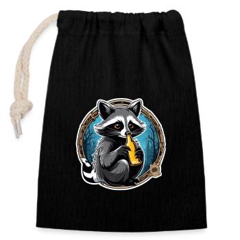 raton laveur avec de la bière Yummy Beer Beer Meme - Sac cadeau en coton avec cordon (14 x 20 cm) - noir - Devant