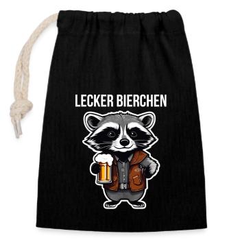 raton laveur avec de la bière Yummy Beer Beer Meme - Sac cadeau en coton avec cordon (14 x 20 cm) - noir - Devant