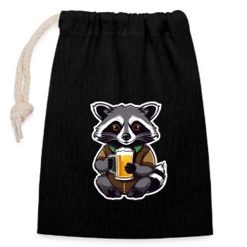 raton laveur avec de la bière Yummy Beer Beer Meme - Sac cadeau en coton avec cordon (14 x 20 cm) - noir - Devant