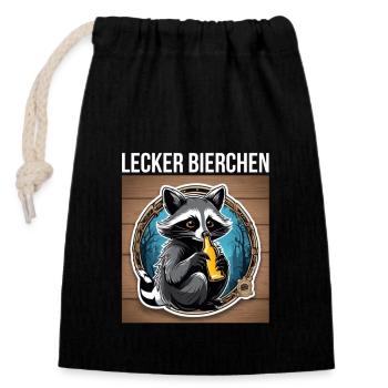 raton laveur avec de la bière Yummy Beer Beer Meme - Sac cadeau en coton avec cordon (14 x 20 cm) - noir - Devant