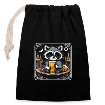 raton laveur avec de la bière Yummy Beer Beer Meme - Sac cadeau en coton avec cordon (14 x 20 cm) - noir - Devant