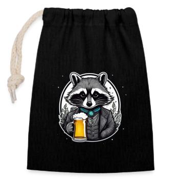 raton laveur avec de la bière Yummy Beer Beer Meme - Sac cadeau en coton avec cordon (14 x 20 cm) - noir - Devant