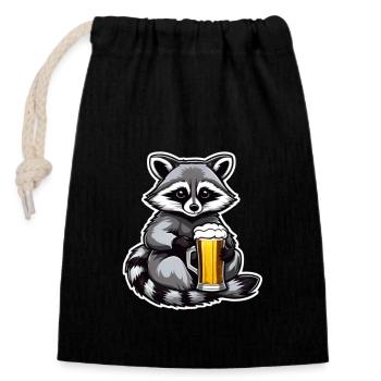 raton laveur avec de la bière Yummy Beer Beer Meme - Sac cadeau en coton avec cordon (14 x 20 cm) - noir - Devant