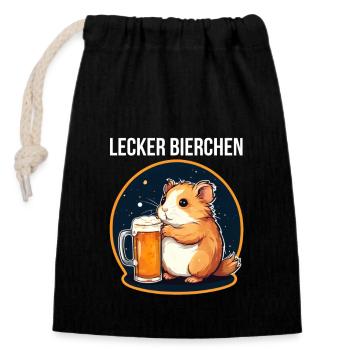 Hamster à la bière Yummy Beer Meme de bière - Sac cadeau en coton avec cordon (14 x 20 cm) - noir - Devant