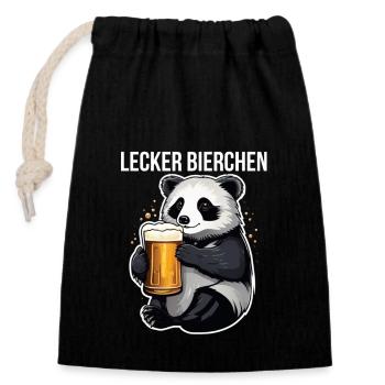 Lecker Bierchen Meme Panda - Verschließbarer Geschenkbeutel aus Baumwolle (14x20cm) - Schwarz - Vorne