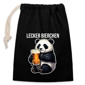 Panda avec de la bière Yummy Beer Beer Meme - Sac cadeau en coton avec cordon (14 x 20 cm) - noir - Devant