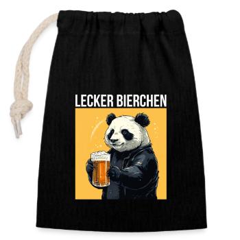 Panda avec de la bière Yummy Beer Beer Meme Gift - Sac cadeau en coton avec cordon (14 x 20 cm) - noir - Devant