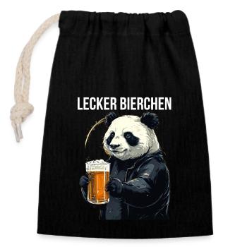 Panda avec de la bière Yummy Beer Beer Meme Gift - Sac cadeau en coton avec cordon (14 x 20 cm) - noir - Devant