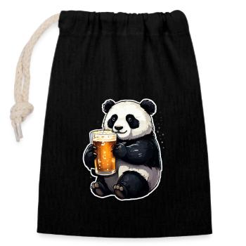Panda avec de la bière Yummy Beer Beer Meme - Sac cadeau en coton avec cordon (14 x 20 cm) - noir - Devant