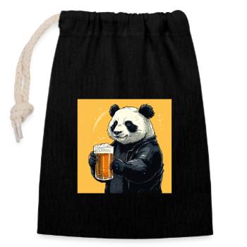 Panda avec de la bière Yummy Beer Beer Meme - Sac cadeau en coton avec cordon (14 x 20 cm) - noir - Devant