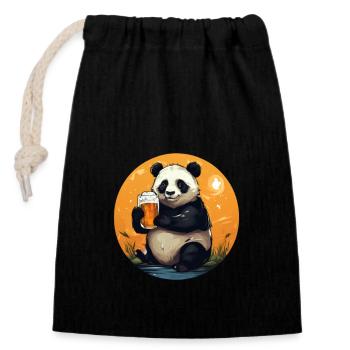 Panda avec de la bière Yummy Beer Beer Meme - Sac cadeau en coton avec cordon (14 x 20 cm) - noir - Devant