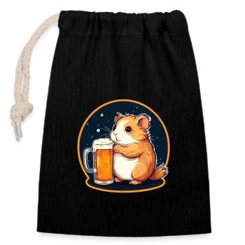 Hamster à la bière Yummy Beer Meme de bière - Sac cadeau en coton avec cordon (14 x 20 cm) - noir - Devant