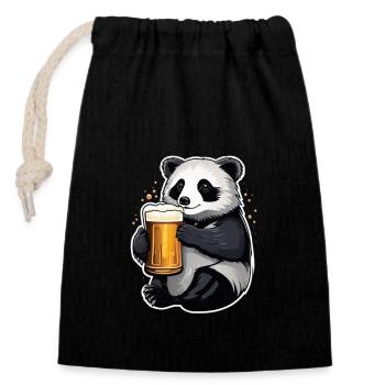 Panda avec de la bière Yummy Beer Beer Meme Gift - Sac cadeau en coton avec cordon (14 x 20 cm) - noir - Devant