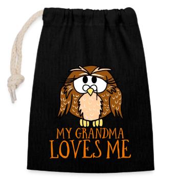 My Grandma Loves Me Owl Hoot Nocturnal Bird Lover - Closable cotton gift bag (14x20cm) - black - Front