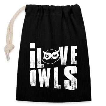 I Love Owls Nocturnal Birds Of Prey Sayings Lover - Closable cotton gift bag (14x20cm) - black - Front