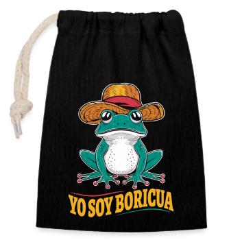 Yo Soy Boricua Puerto Rican Frosch Mit Hut - Verschließbarer Geschenkbeutel aus Baumwolle (14x20cm) - Schwarz - Vorne