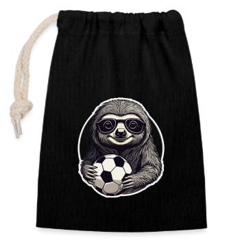 Sloth with sunglasses and soccer ball - Closable cotton gift bag (14x20cm) - black - Front