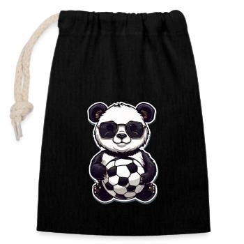 Panda with sunglasses and soccer ball - Closable cotton gift bag (14x20cm) - black - Front