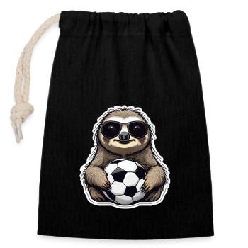 Fußball Fan Faultier mit Sonnenbrille - Verschließbarer Geschenkbeutel aus Baumwolle (14x20cm) - Schwarz - Vorne