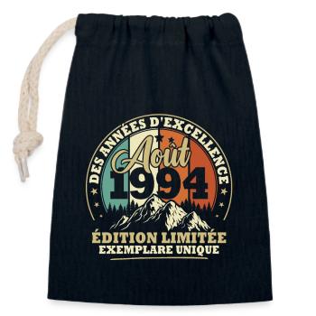 Vintage Août 1994 Vintage Cadeau Anniversaire - Sac cadeau en coton avec cordon (14 x 20 cm) - bleu marine - Devant