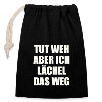 Hurts but I smile it away - Closable cotton gift bag (14x20cm) - black - Front
